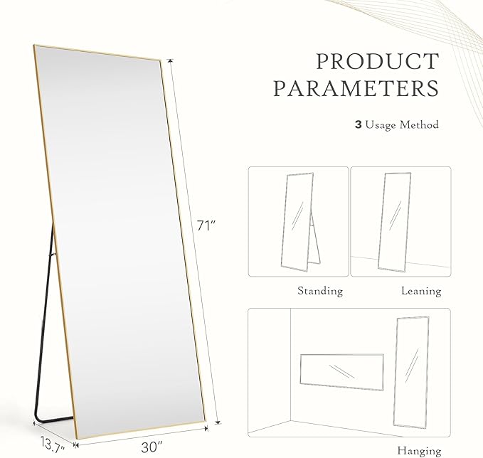 NEWBULIG Full Length Mirror, Upgraded Body Wall Mirrors with Shatter-Proof Glass, Floor Standing Mirror, Home Wall Decor