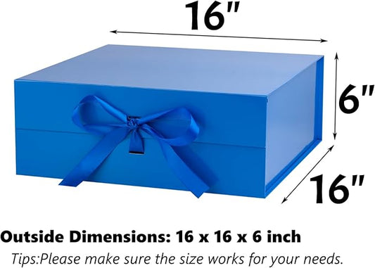 OEMVALATY Blue Gift Box,16x16x6 Inches Gift Boxes with Lids for Presents with Magnetic Closure and Ribbon for Wedding,Storage,Birthday(3-Pack)