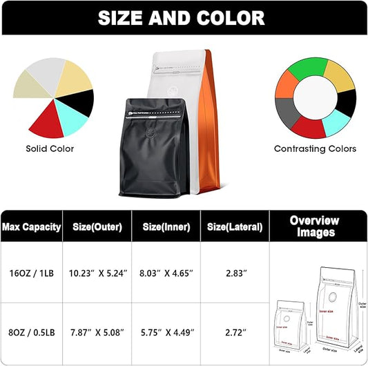 Coffee Bags with Valve(60pcs,16 oz,1 lb) Vented Coffee Beans Packaging Bags High Barrier Aluminumed Foil Flat Bottom Heat Sealed Side Zipper Resealable Storage Bag for Home or Business（Kraft Paper）