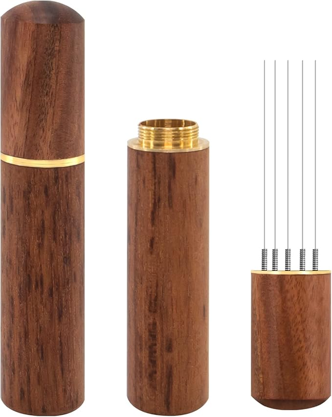 Zolunu Espresso Coffee Stirrer 5 Needles 0.4mm Espresso Distribution Tools, Natural Wood Handle and Stand (Rosewood)