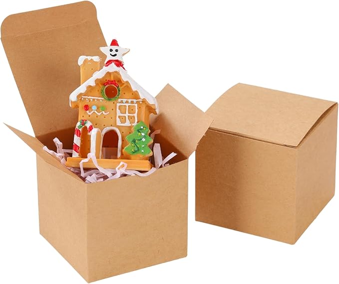 100 Pack Push-Form Gift Boxes 3x3x3 Mini Gift Boxes with Lids for Cookies Candies, Mugs,Candles,Ornaments,Treats & Crafting - Bulk Small Boxes for Bridesmaid Proposal,Wedding,Birthday & Party Favor, Brown
