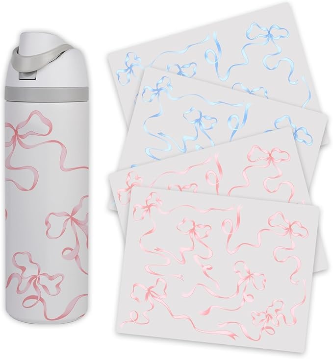 4PCS Bows Stickers for Owala Water Bottle, Stickers Waterproof Compatible with Urban Outfitters Owala Bottles, Tumbler Cup Accessories Decal Decorate (Blue Pink, 24 OZ, Bows)