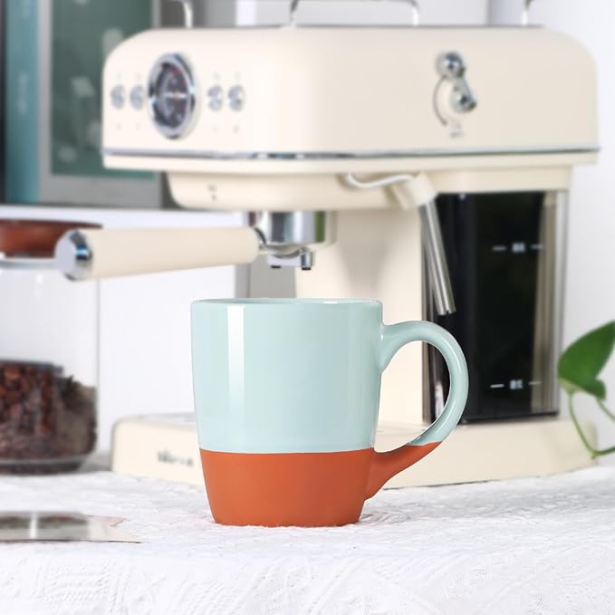 Smilatte 20 OZ Large Coffee Mug, Nice Ceramic Boss Tea Cup with Big Handle for Dad Men Women, Unique Style For Any Kitchen, Green-Brown