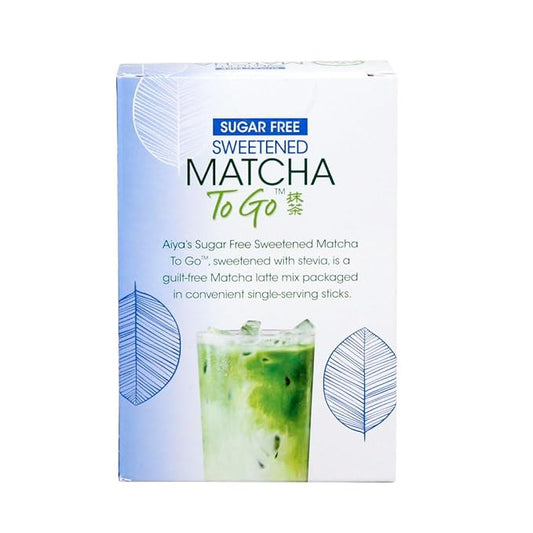 Aiya Sugar-Free Sweetened Matcha To Go Sticks - Stevia Sweetened Packets, Premium Japanese Matcha Powder, Gluten-Free - 10 Single-Serving Sticks