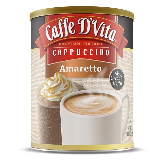 Caffe D'Vita Amaretto Cappuccino Mix - No Cholesterol, No Trans Fat, 99% Caffeine Free, Gluten Free, Instant Cappuccino Mix - 1 lb. can (16 oz.)