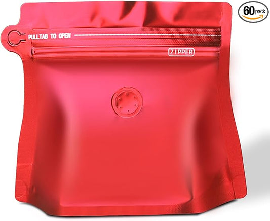 16oz 1lb 60pcs Coffee Bags with Valve,Vented Coffee Bag Barrier Bags Store Bag Coffee Packaging Storage Pouches Stand-up Bag for Food Diamond Shaped Need to Use Heat Sealing Machine（Red）
