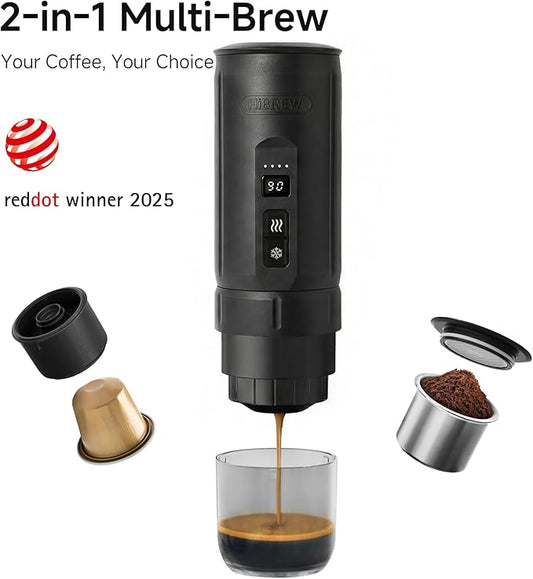 HIBREW H4C Classic - Portable Electric Espresso Maker, USB-C Rechargeable for Coffee Pods & Ground Coffee, Compact for Home and Travel (Black)