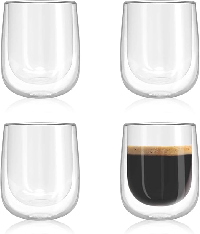 Navaris Double Wall Glass Cups - Thermal Insulated Drinking Glasses for Coffee, Tea, Latte, Cappuccino, Hot & Cold Drinks - 12 oz Each (Set of 4)
