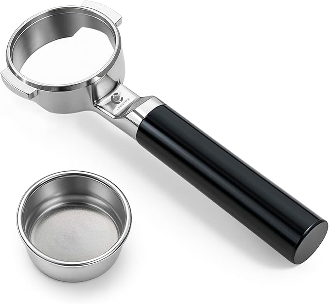 Espresso Accessories, 58mm Flat-Based Bottomless Portafilter with Dual-Layer 718 Micro-Sift Filter Basket, Anodized Aluminum Handle, Fits E61 Group Head Espresso Machines