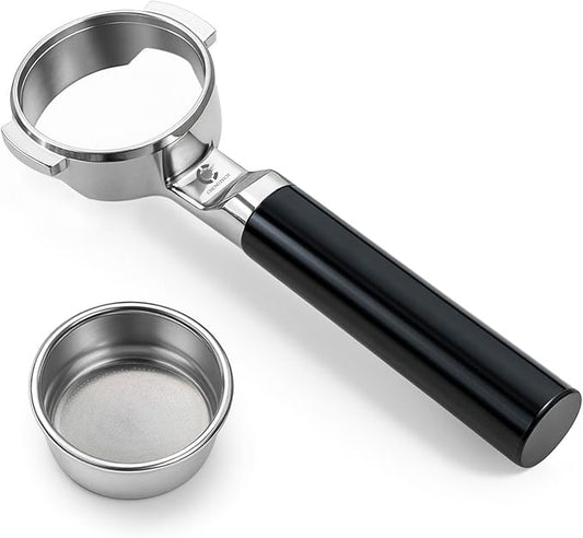 Espresso Accessories, 58mm Flat-Based Bottomless Portafilter with Dual-Layer 718 Micro-Sift Filter Basket, Anodized Aluminum Handle, Fits E61 Group Head Espresso Machines