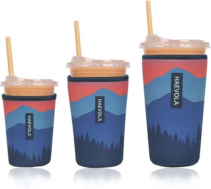 Reusable Insulated Neoprene Iced Coffee Cup Sleeve, Durable Drink Sleeve for Cold Beverages, Beverage Holder for Iced Coffee, Mountain Hush