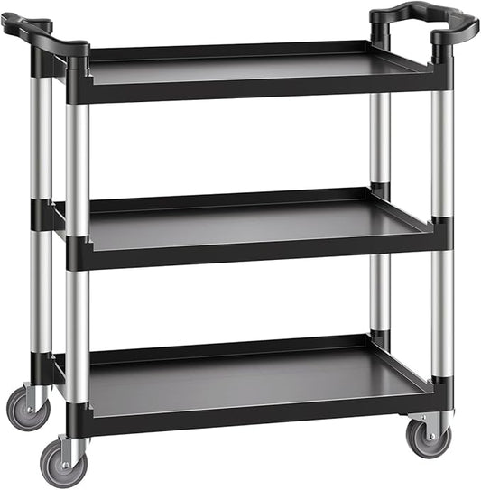 VEVOR Utility Cart, 330 lbs Load Capacity, 3-Tier Utility Plastic Cart with 360° Swivel Wheels (2 with Brakes), 31.1 x 19.3-inch Food Service Cart for Warehouse, Office, Home, Restaurant, Kitchen