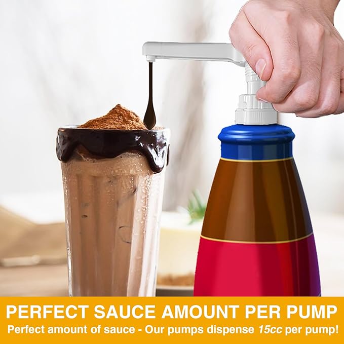 DupakSYS 2Pcs White Sauce Pump Dispenser for 64 oz Bottles - Reusable Large 15CC Syrup Pump for Chocolate, Pumpkin, Caramel, Vanilla, Mocha