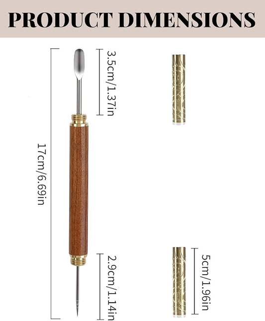 1PCS Latte Art Pen with Rosewood Handle, 304 Stainless Steel Coffee Needle & Mini Sculpting Spoon, Vintage Brass Cap, Latte Pen for Coffee Foam Etching, Coffee Bar Accessory