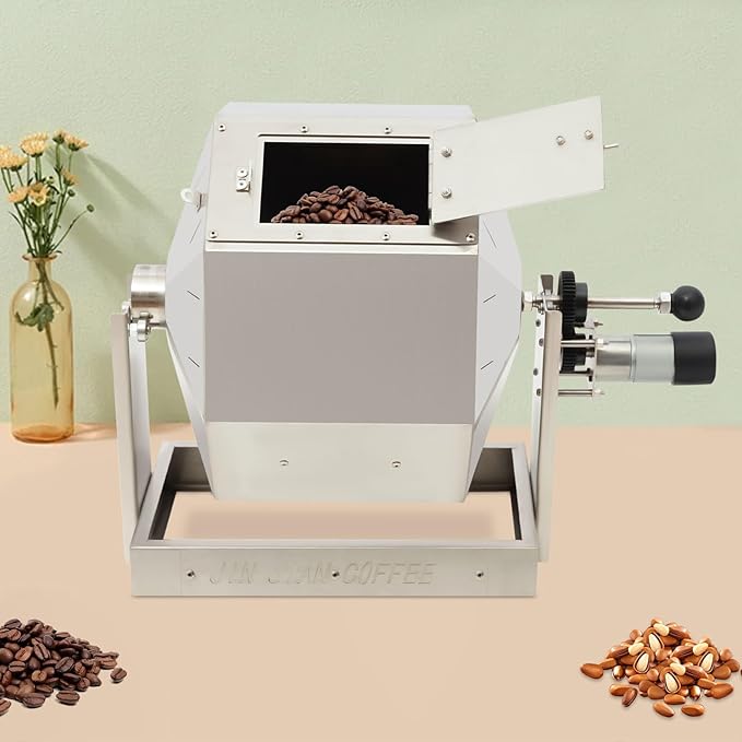 Coffee Bean Roaster with Speed Controller, 14.5L Gas Burner Drum Type Coffee Roaster Machine, Stainless Steel Automatic Rotary Roasting Machine for Commercial and Home Use
