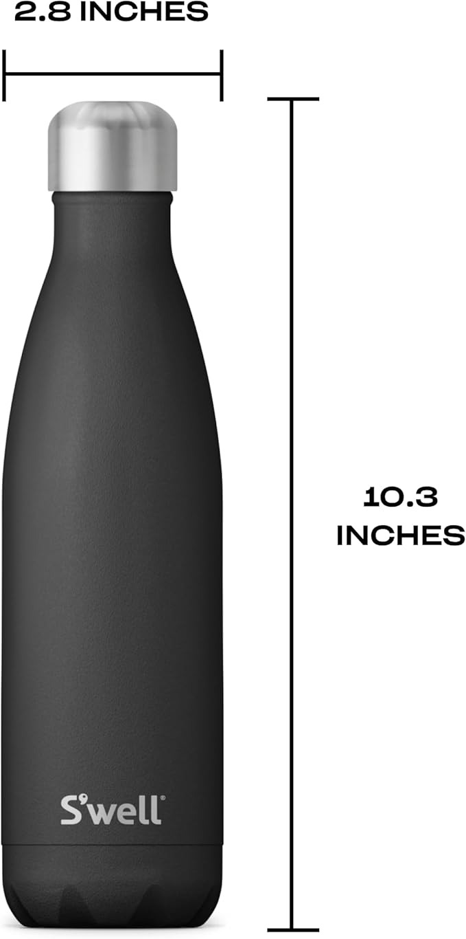 S’well Stainless Steel 17oz Water Bottle, Onyx Black, Triple-Layer Vacuum Insulated for 36 Hours Cold, 18 Hours Hot, BPA-Free, Durable and Portable