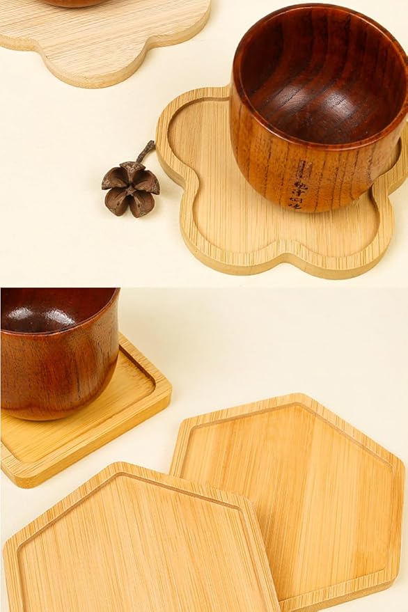 Wood Coasters Set of 4 - Handcrafted Drink Coaster Thick Heat-Resistant for Office, Bar, Farmhouse - Natural Bamboo Drink Unique Cup Coasters for Table Protection (Hexagonal)