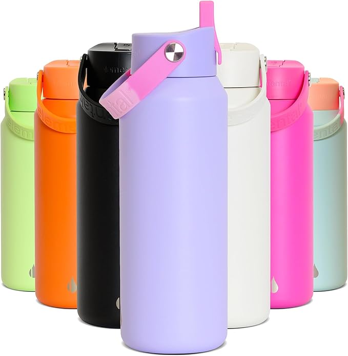 Elemental 40oz Insulated Water Bottle with Straw - 100% Leak-Proof Stainless Steel Core Water Bottles for Travel, Sports and Gym - Double Wall Insulation & BPA Free - Lilac Tie Dye