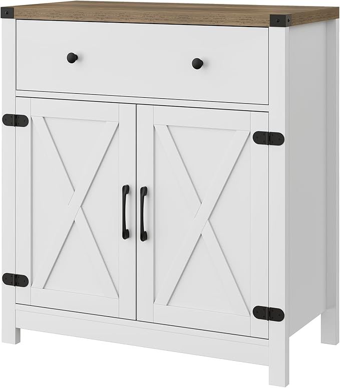 Coffee Bar Kitchen Storage Cabinet,Sideboard Buffet with Storage,Farmhouse Bar Door Kitchen Cabinet with Drawer and Adjustable Shlef, White,(13.8" D x 31.5" W x 34.65" H inch