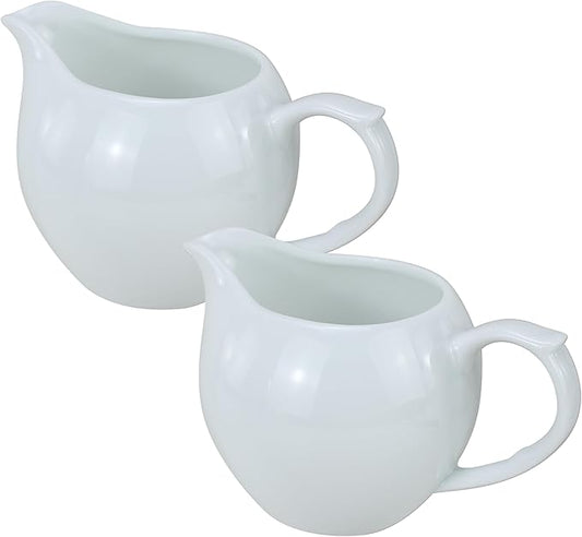 EIKS 2 Pack Ceramic Creamers Pitchers with Handle for Serving Coffee Milk Tea Salad Sauces, Pitcher Capacity 5oz(160ml)