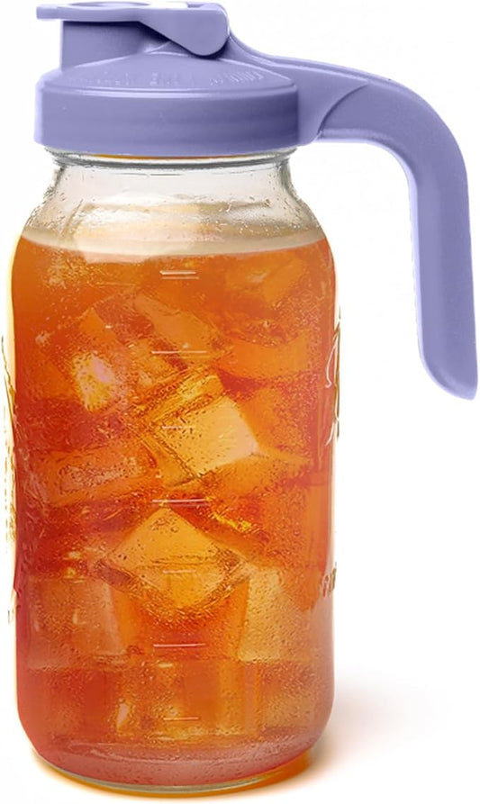 County Line Kitchen Glass Mason Jar Pitcher with Lid - Wide Mouth, 2 Quart (64 oz) - Heavy Duty, Leak Proof - Sun & Iced Tea Pitcher, Cold Brew Coffee, Breast Milk Storage, Water - Lavender