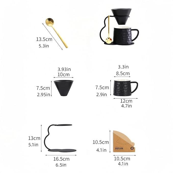 Pour Over Coffee Maker set,Ceramic Coffee Maker With V60 40 pcs Paper Filter，Metal Stand 9oz 270ml mug Pour Over Coffee Dripper Pink