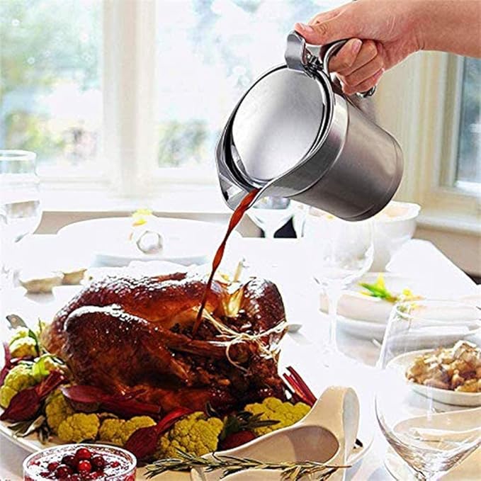 Stainless-Steel Double Insulated Gravy Boat - Sauce Jug with Hinged Lid, Ideal for Gravy or Cream at Thanksgiving, Gravy Pitcher - 16 oz/450 ml