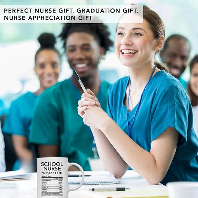 Andaz Press Funny 11oz. Ceramic Coffee Tea Mug Thank You Gift, School Nurse Nutritional Facts, 1-Pack