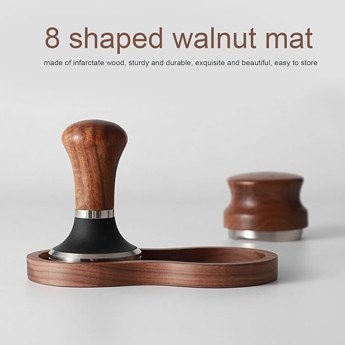 Professional Coffee Tamper Distributor Set, Walnut Handle & Stainless Steel Base, Tamping Kit for Barista, Home, Cafe Use