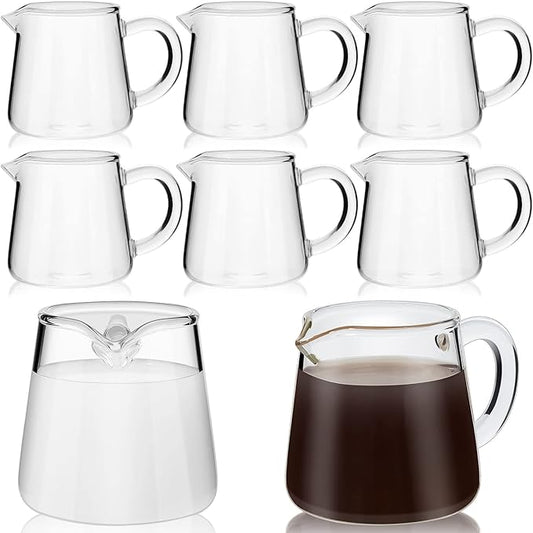 8 Pcs Glass Creamer Pitcher 2.3 oz Mini Transparent Milk Pourer Small Glass Pitcher with Handle Carafe Coffee Mug Pot Tea Fair Cups for Table Serving Milk Coffee Tea Syrup