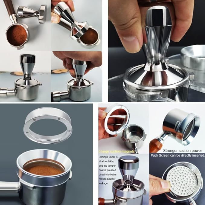 5 Pieces - 51mm Espresso Tamper Accessories Kit Fit 51mm Portafilters, 51mm Coffee Tampers Set, WDT Stirrer Tool, Puck Screen, Dosing Funnel, Coffee Cleaning Brush (51mm)