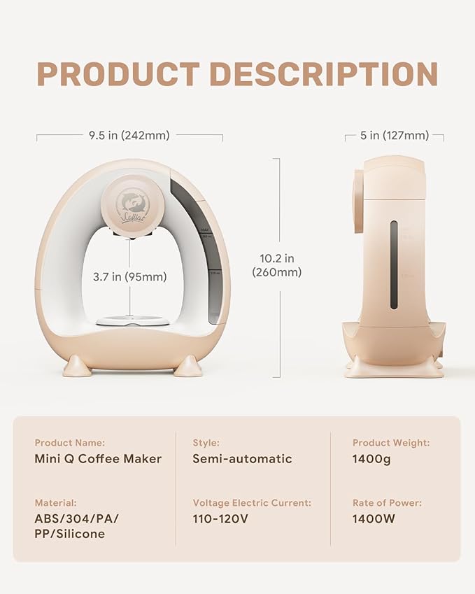 2-in-1 Coffee Maker, Fast Brew in 1.5mins, Single Serve Coffee Machine Compatible with K-Cup Pods & Ground Coffee, 1400W 20s Preheat, Compact for Home,Small Place,Office&RV, 8oz,Champagne