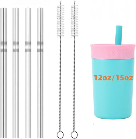Metal Replacement Straws Compatible with Owala Kids Insulation Stainless Steel Tumbler 12 oz/15oz Plastic Water Bottle(For Owala 12oz/15oz)