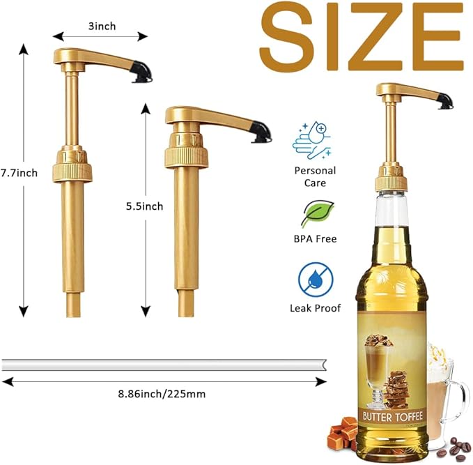 12 pcs Syrup Pumps with Cap to Avoid Dripping, Leak Proof Coffee Syrup Dispenser, Fits 25.4 Oz/750ml Coffee Flavoring Syrup Bottles, Great for Home & Coffee Bar Drinking Mixes, Cocktails, Beverage