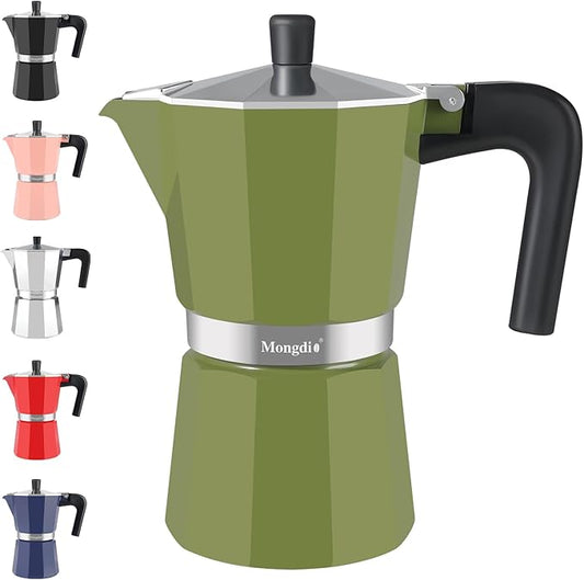Mongdio Stovetop Espresso Maker Moka Pot, Stove Top Cuban Coffee Maker, Italian Greca Mocha Pot, 9 Espresso Cups, 15 oz - Green