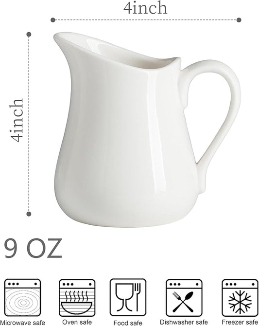LYEOBOH 9 OZ Creamer Pitcher, Small White Creamer Pitcher for Coffee, Milk, Modern Kitchen Accessory - Ceramic