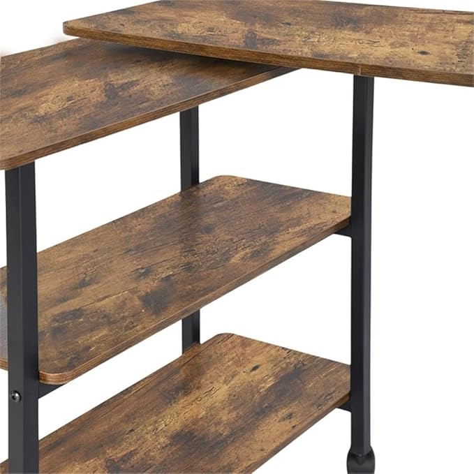 Pemberly Row Adjustable and Foldable Rustic Kitchen Cart with Storage Walnut