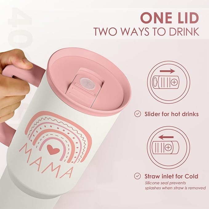 Gift for Mom from Daughter Son - Mama Insulated Stainless Steel Tumbler 40oz with Handle and Straw, Travel Coffee Mug for Mommy Moms - Gifts Idea for Birthday Christmas Mothers Day