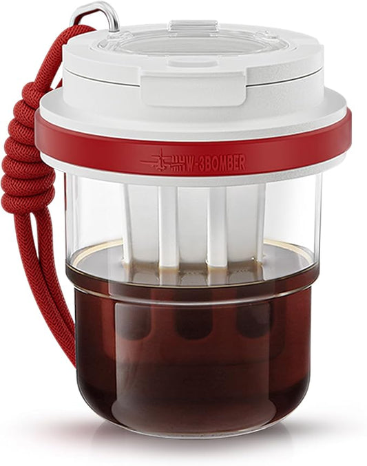 MHW-3BOMBER Cold Brew Coffee Maker Crossbody Portable 18oz - Iced Coffee Mug Tea Brewer Pitcher with Filter - Travel Coffee Tumbler for Gifts Car Office Gym, Red M5771R-OS