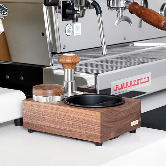 watchget Knock Box Wooden Knock Box with tamper station Espresso tamping station,Coffee Organizer Box Fit for Storage 51/54/58MM Tamper, Distributor Coffee Dump Bin Wood Espresso Accessories