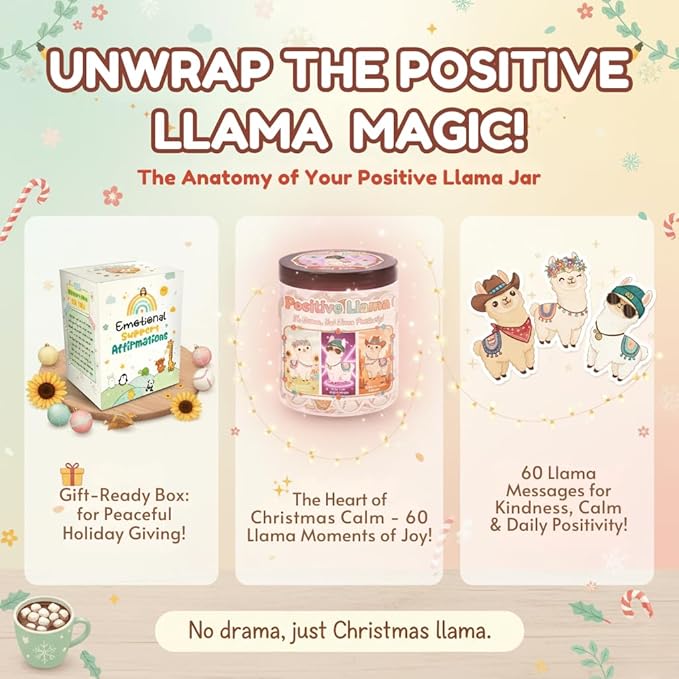 Positive Llama Jar With 60 Affirmation Cards, Emotional Support Llama, Llama Gifts For Women Sister Friends Cowoker Men Teens
