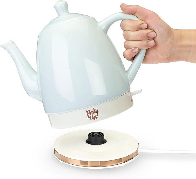 Pinky Up Noelle 1.5 L Ceramic Gooseneck Spout Electric Tea Kettle with Temperature Control - Cordless Design for Boiling Water Pot, Mint, Rose Gold