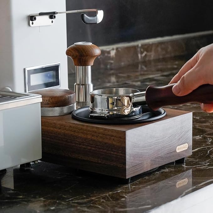 watchget Knock Box Wooden Knock Box with tamper station Espresso tamping station,Coffee Organizer Box Fit for Storage 51/54/58MM Tamper, Distributor Coffee Dump Bin Wood Espresso Accessories