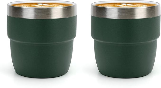 Zenbo 4 oz Espresso/Coffee Cups, Ceramic-Lined Double Wall Vacuum Insulated 18/8 Stainless Steel, Stackable & Dishwasher Safe, Space-Saving, Compatible with Most Espresso & Coffee Makers, 2 Pack