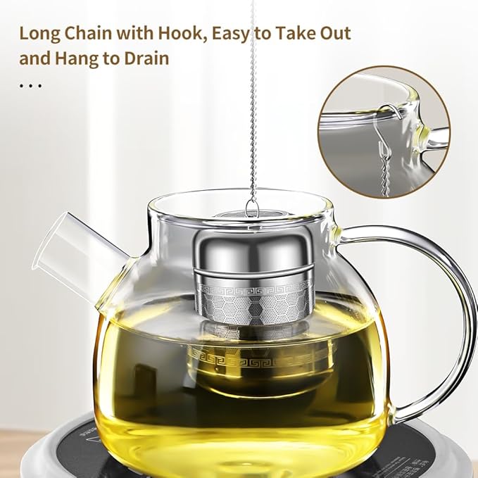 Tea Strainers for Loose Tea, Extra Fine Mesh Tea Infuser, 316 Stainless Steel & Updated Slim Threaded Lid, Loose Leaf Tea Steeper for Black Tea, Rooibos, etc (1 Pack - Large)