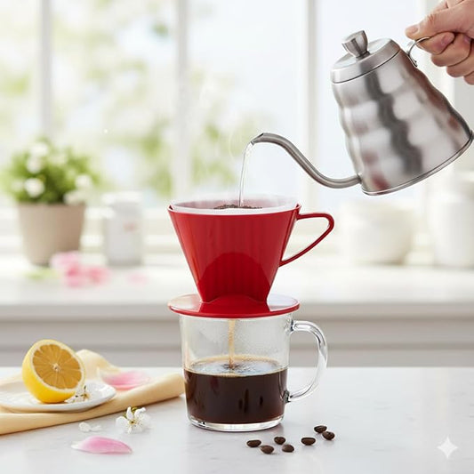 Fino Pour-Over Coffee Brewing Filter Cone, Number 2-Size, Red, Brews 2 to 6-Cups