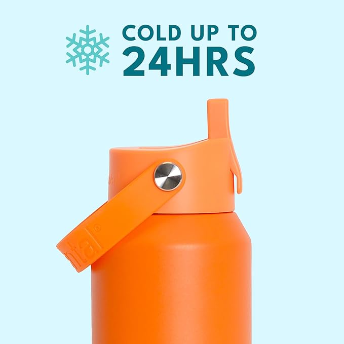 Elemental 40oz Insulated Water Bottle with Straw - 100% Leak-Proof Stainless Steel Core Water Bottles for Travel, Sports and Gym - Double Wall Insulation & BPA Free - Orange