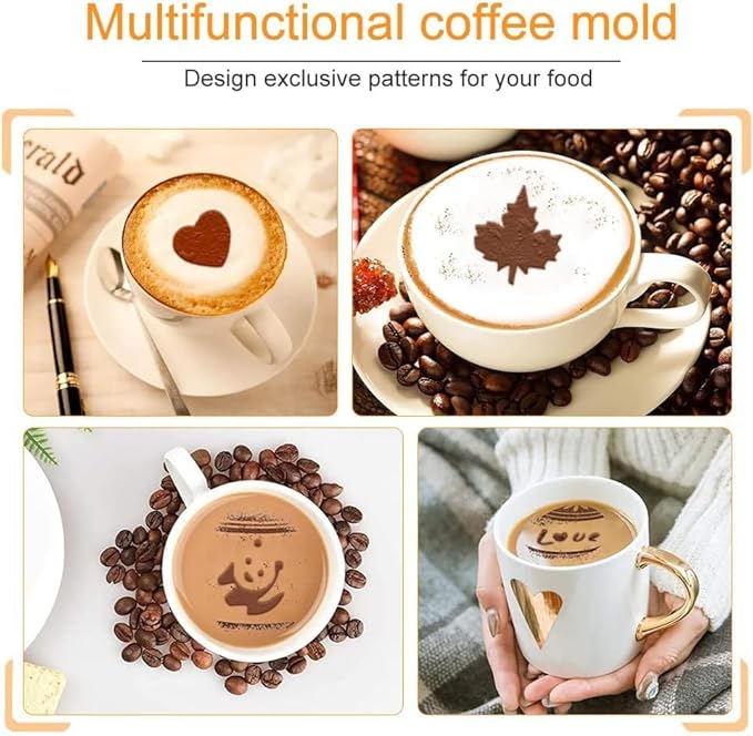 46 Coffee Stencils+2 Mesh Powder Shakers, Cake Baking Templates Coffee Decoration Stencils Coffee Art Template Coffee Mold Tool for Christmas Thanksgiving Cake Coffee Cappuccino