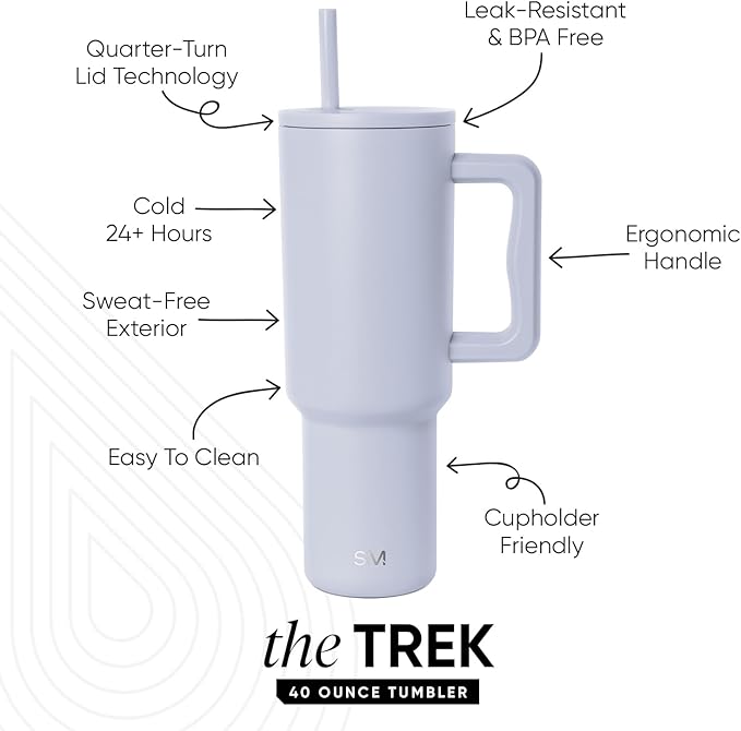 Simple Modern 40 oz Trek Tumbler with Handle and Straw Lid | Cup Holder Friendly Insulated Stainless Steel Travel Mug | Dreamscape