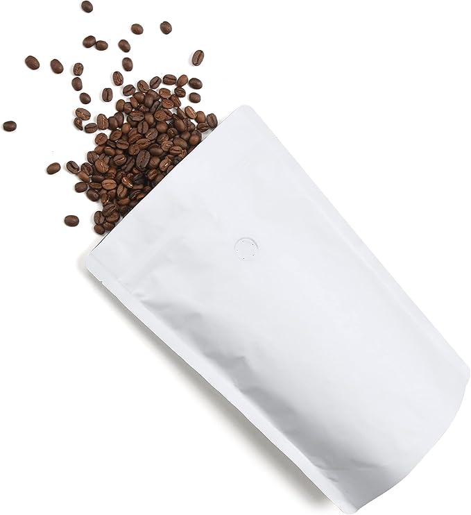 16 Ounce 50 Pieces White Kraft Coffee Bags with Ziplock - High Barrier Natural Kraft Paper Stand up Coffee Pouches with One Way Degassing Valve & Zipper (50, 16oz/1lb/500gram)